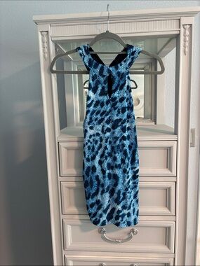 INC International Concepts Blue Animal-Print Halter Midi Dress